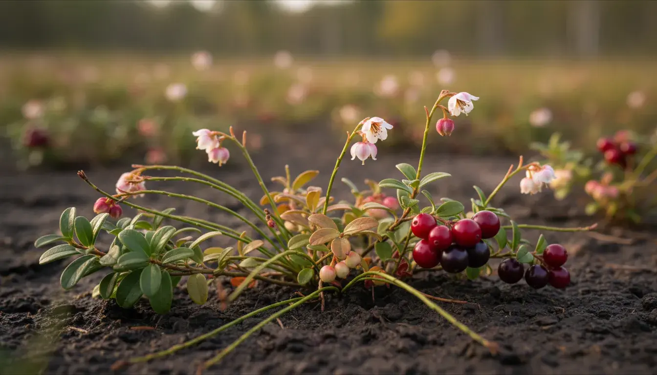 Jak wygląda żurawina oraz jej pędy, kwiaty i owoce?